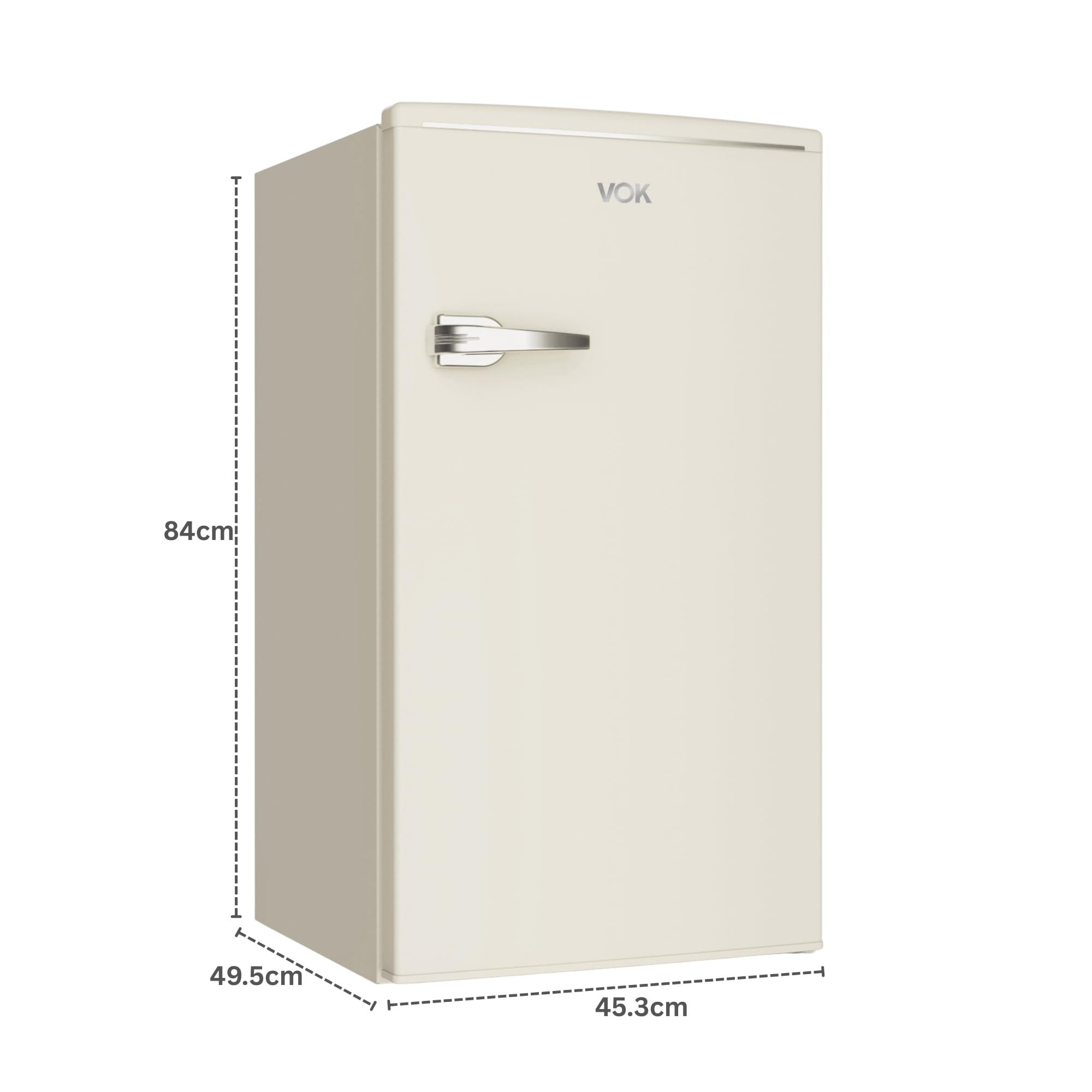 VOK Frigorífico Bajo Encimera de 85 L - Altura 84 cm, Cool Zone, Bajo Nivel Sonoro 39dB, Diseño Retro, Crema