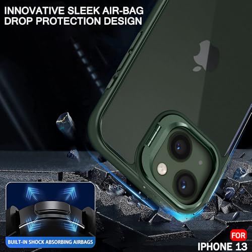 Image of TheGiftKart Hybrid Back Cover Case for iPhone 13 Compatible with MagSafe | Built-in Stand | Shockproof Hard Case Cover for iPhone 13 (PC & TPU, Frosted Matte Back, Green Sides)