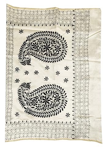 Image of SHRISTI CLOTHINGS Women's Hand Embroidered Cotton Silk Kantha Stitch Saree with Blouse Piece (SB430324 TWD71)