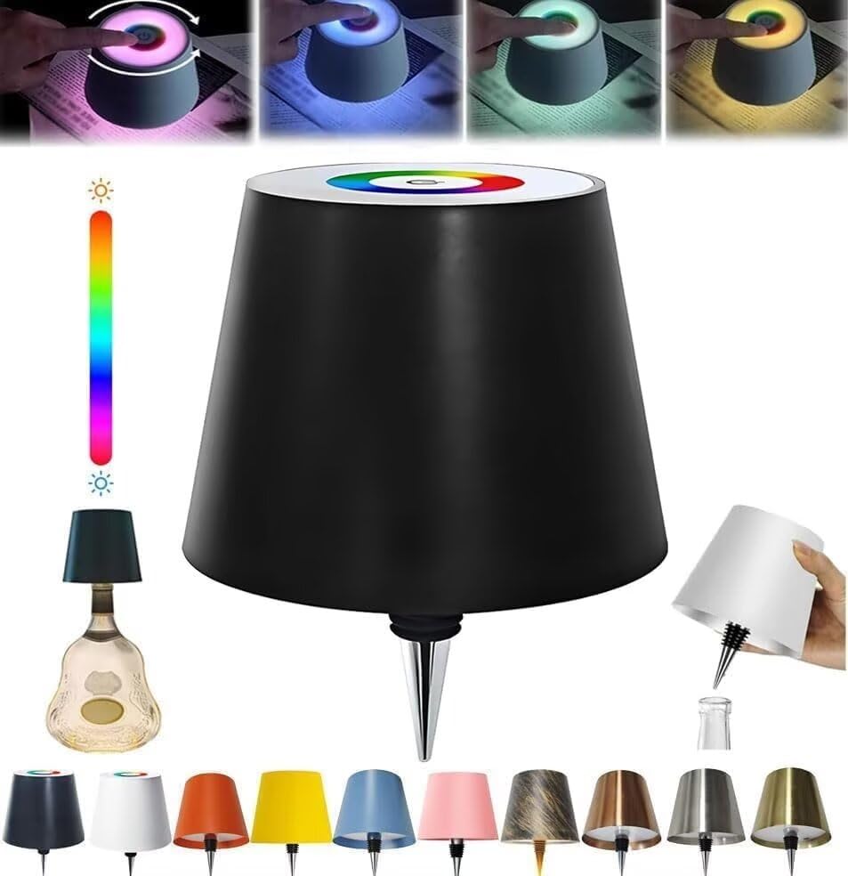 ARRITS Wireless Bottle Lamp RGB Light Modes & Warm Light Table Lamp, Touch Control Wireless Bottle Lampshade, Waterproof Rechargeable Embed Portable Bottle Light for Parties, Bars, Restaurants