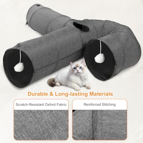 Image of Ownpets Cat Tunnel 12 Inches in Diameter Larger Pet Tunnel Tube with Plush Ball & Feather Toy, U-Shaped Cat Play Tunnel for Big Cat, Puppy and Rabbits