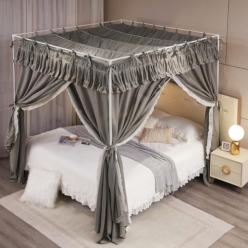 Toldo de cama con volantes elegante dosel gris ajustable para decoracion de dormitorio 5