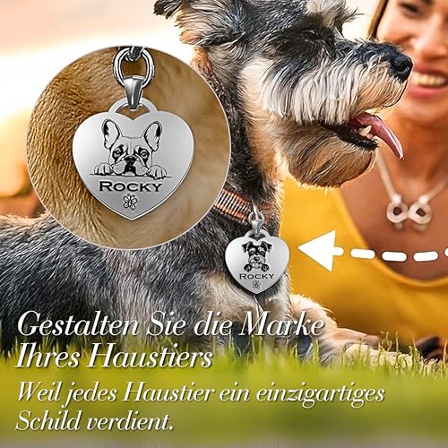 Personalisierte Hundemarke – 52 Hunderassen Vorlagen – Herzförmige, Wasserdichte Identifikationsmarke für Hunde