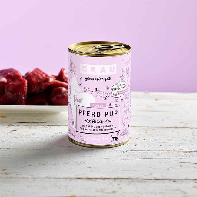 GRAU – das Original – Nassfutter für Hunde - Pferd Pur, 6er Pack (6 x 400 g), Monoprotein, für Erwachsene Hunde