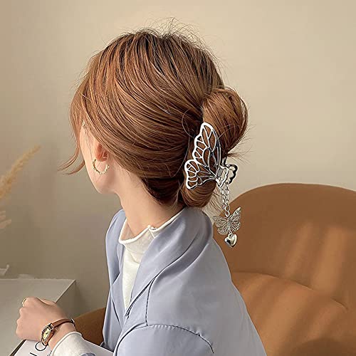 AKOAK Pinza para el cabello con colgante en forma de mariposa y corazón de aleación plateada 1 unidad miniatura 5