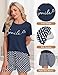 UMIPUBO Schlafanzug Damen Kurz Shorty Pyjama Sommer Zweiteiliger Set Nachtwäsche Kurzarm Loungewear Oberteil und Elastischer Bund Schlafshort Mit Taschen Hausanzug Weich Sleepwear Pjs (Marineblau, L)