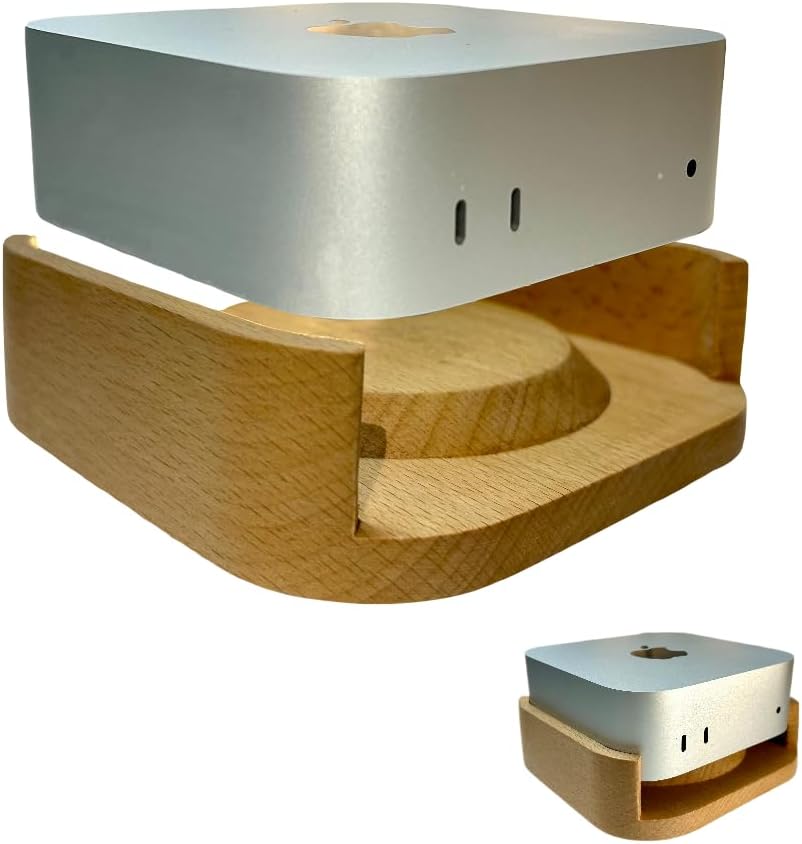 Solid Wood Stand for Mac mini M4 / M4 Pro – Premium Hardwood Desktop Stand with Cooling Design, Eco-Friendly & Easy Access Power Button (Nature White)