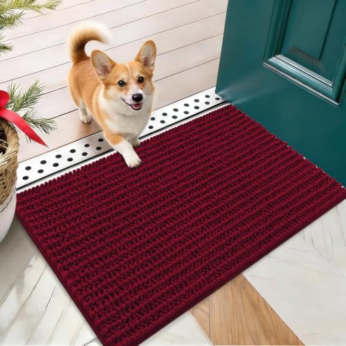Image of OLANLY Dog Door Mat for Muddy Paws 24x16, Ultra-Absorbent Chenille Mud Mat