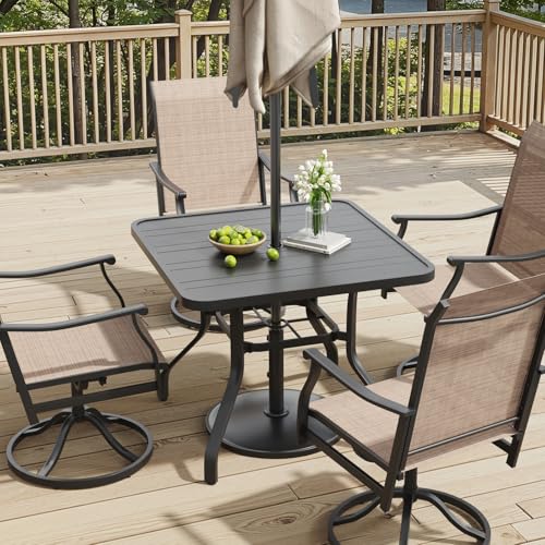Image of Soohow Patio Dining Set for 4, 5 Piece Outdoor Table and Chairs Set, 4 x Swivel Patio Chairs with Textilene Fabric and 35 inchx35 inch Outdoor Dining Table with 1.57 inch Umbrella Hole for Poolside, Backyard