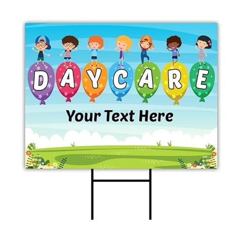 Voila Print Custom Daycare Now Enrolling Yard Sign - Coroplast Weatherproof Class Enrollment Registration with Metal H-Stake, VP6238