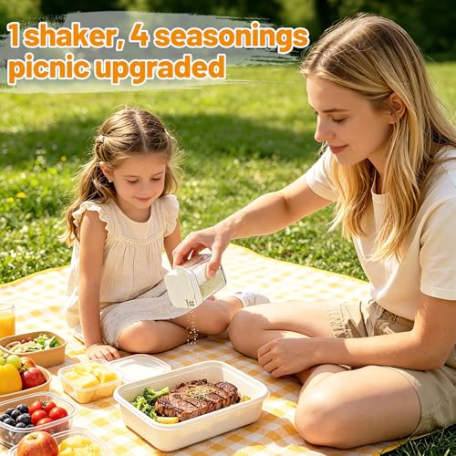 Image of 4-in-1 Portable Seasoning Containers for Camping Picnics Travel, 2 Packs | 4 Sizes of Holes, Salt and Pepper Spice Shakers, for BBQ, Travel, Camping