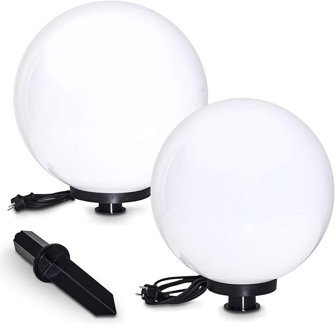 hofstein Bollamp Miau, bollamp set van 2, buitenlampen van wit kunststof Ø 40 en 50 cm, lichtbollen met E27 fitting, bollampen met 5 meter voedingskabel, zonder gloeilamp