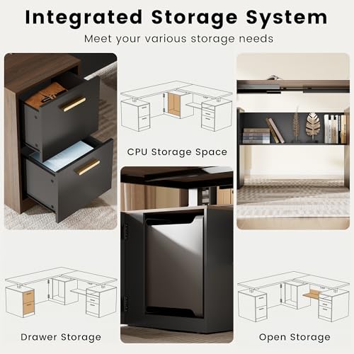 Image of ModernMate 71 inch L Shaped Electric Standing Desk with 5 Drawers & CPU Storage