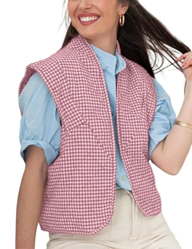 VAOYIU Womens Cropped Puffer Vest Lightweight Sleeveless Plaid Printed Cotton Quilted Vest Outwear2