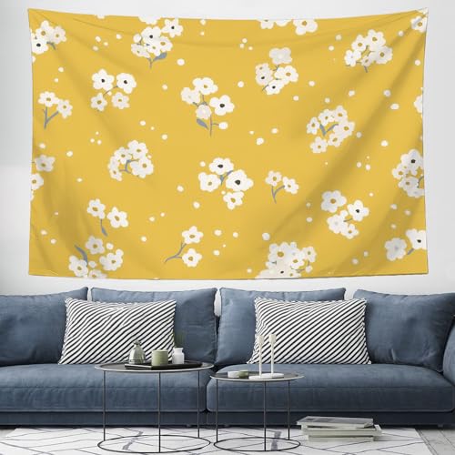 Motif imprimé floral uni simple pour cette tapisserie jaune JRISEMECY 230x180 cm