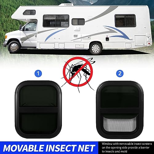 Wohnmobil-Fenster mit Fliegengitter, Wohnmobil-Fenster, Abgerundete Kante, Insektensicher, 440 Mm H 390 Mm B, Getöntes Hartglas für Anhänger und Wohnmobil
