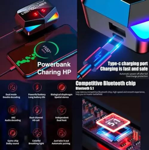 Image of M28 Wireless Earbuds TWS Bluetooth 5.1 Gaming Monster Earphones | Touch Control Headphones Microphone Mirror Screen Mini LED Display - Excellent Sound Ensure Fast