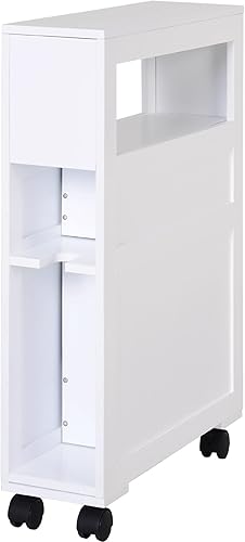 Miniatura 8 de HOMCOM Gabinete de almacenamiento lateral estrecho de madera de 6.25 x 20.5 x 28.25 pulgadas, color blanco