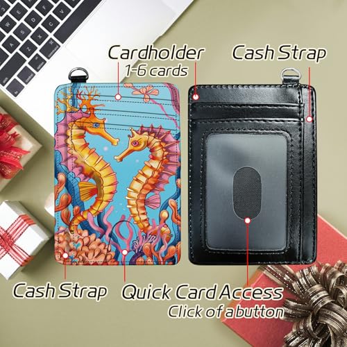 Image of Small Travel Wallets, Seahorse Slim Minimalist Front Pocket Wallet with Wristlet, RFID Blocking PU Leather Credit Card Holder with ID Window Change Purse for Men Women