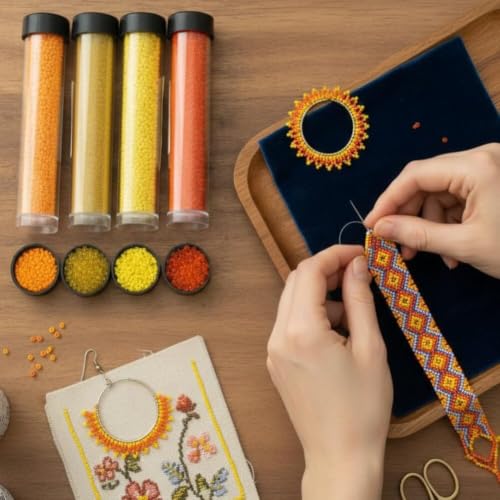 Image of Beadsnfashion Preciosa Seed Beads Tube Combo, 5 Yellow and Orange Color Size 11 /0 (2 MM) for Beading, Jewellery Making, Embroidery, Bracelets, Necklace and Craft Projects