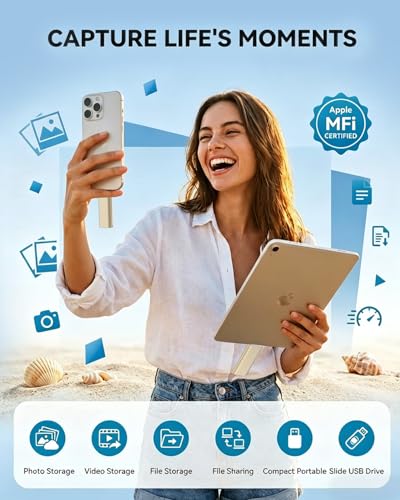 Image of MFI Certified 512GB Flash Drive - Photo Stick and USB Stick Offers Photo /Video Storage, The External Storage is Compatible with iOS, Android, and Pc,1 Pack (Gold)(Available Space: ~484GB)