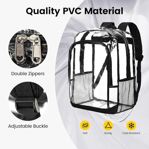 Image of Vorspack Clear Backpack for School, 18.5 Inch Large Clear Bookbag - Black | See Through Transparent Backpack for Girls Boys, 32L Large Capacity, PVC Materials, Padded Straps, Ideal for College, Work