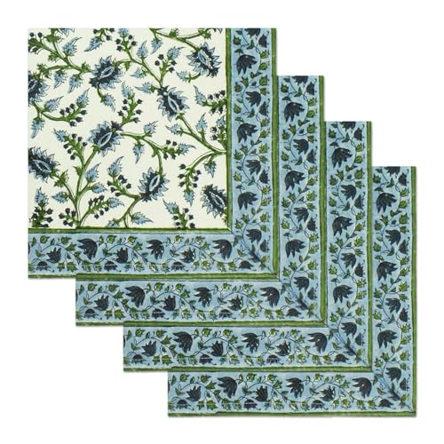 Servilletas de Algodón 14x14 Pulgadas Set de 4 Azul Verde miniatura 2