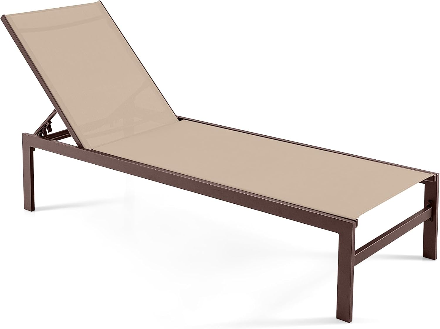 Tangkula Aluminum Lounge Chair Outdoor, Patio Adjustable Chaise Lounge with 6-Position Backrest, Aluminum Frame, Breathable Fabric, Lightweight Recliner Pool Chairs for Poolside, Backyard (1, Brown)