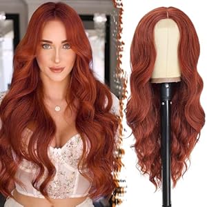 BARSDAR Long Copper Auburn Wigs for Women – 26 Inch Long Wavy Middle Part Wig – Natural Looking Soft Synthetic Heat Resistant Hair Replacement Wig Cosplay Costume Halloween Wig – Copper Auburn