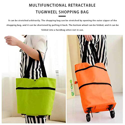 Vokmon Bewegliche Faltbare Einkaufs Trolley-Tasche mit Rad Wasserdichtes Oxford Stoff-Taschentasche, orange – Bild 4