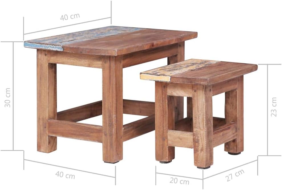 vidaXL Nesting Table Set of 2 Brown Solid Mahogany Wood Small, Large