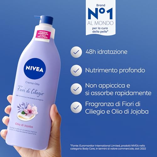 NIVEA Kirschblütenöl & Jojobaöl 400 ml, Feuchtigkeitscreme 48h, duftende Körpercreme mit Jojobaöl und Kirschblütenduft… – Ansicht 2