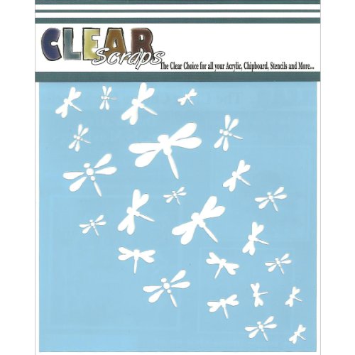 Clear Scraps CSSM6-DRAGN Translucent Plastic Film Stencil, Dragonfly Wall, 6-Inch x 6-Inch