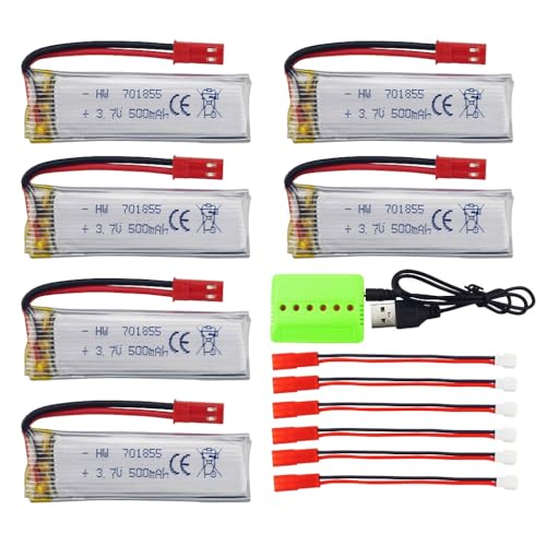 Sea Jump 6PCS 3.7V 500mAh Batteries for UDI U818A & HD Upgrade + 6-in-1 Charger