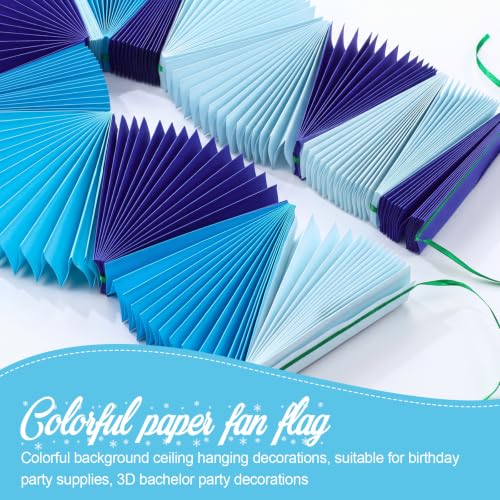 Image of 3 Pack Blue Paper Fans Garland 15.6ft Colorful Background Ceiling Hanging Decorations Paper Garland Decorations Set for Birthday Party Supplies 3D Blue Party Decoration