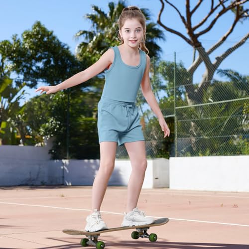 Image of U.nikaka Girls 2 Piece Outfits Casual Girls Shorts Sets Sleeveless Crop Tank Top and Short Sets Ribbed Workout Sets Summer