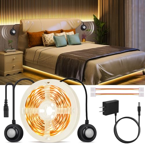 HOUHUI Dual Motion Sensor Light Indoor Under Bed Lights,16.4Ft Motion Activated LED Strip Lights for...