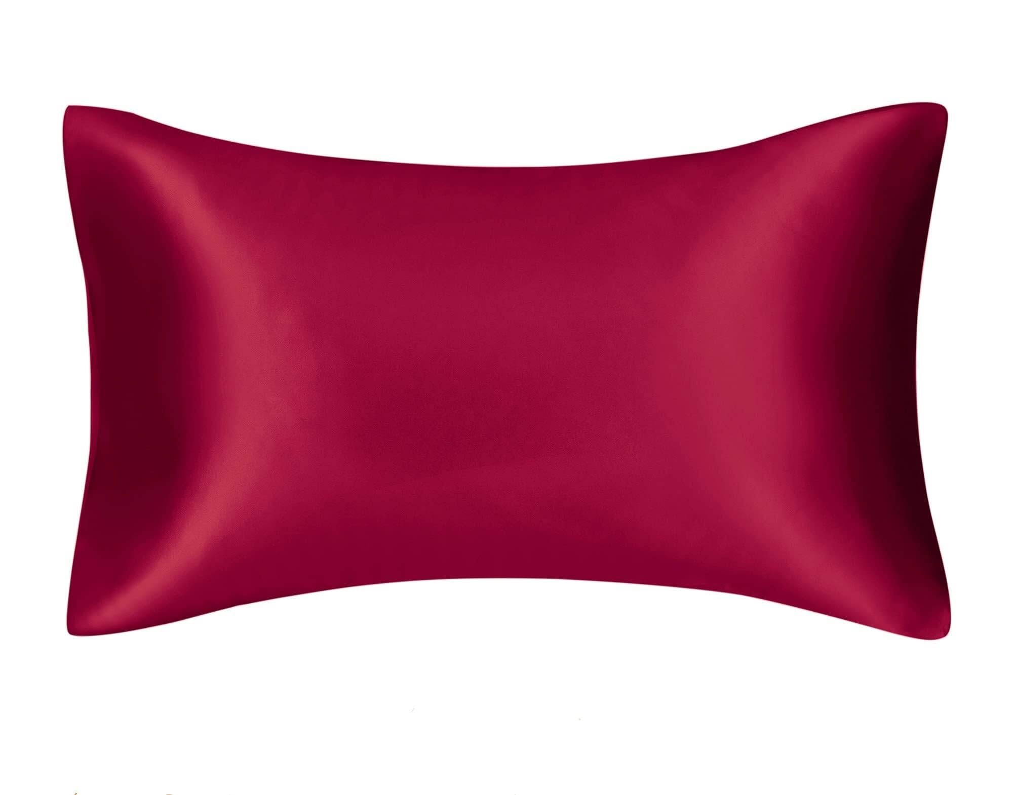 Fundas de Almohada de Seda, Funda De Almohada Seda Tamaño Puro Cremallera Oculta Sueño Cabello Piel Salud, Multicolor, Reina Estándar(Burgundy,Standard)
