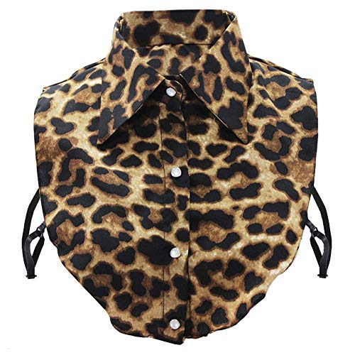 OOCC Mature Woman Leopard Print Faux Collar Half Shirt Dickey Detachable Blouse Chiffon Working Suit Fake Collar