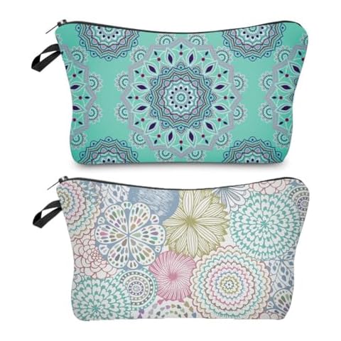 Deanfun Cosmetic Bag for Women, 2 PCS Mandala Flowers Waterproof Makeup Bags Roomy Toiletry Pouch Travel Accessories Gifts (51456+51561) Cover