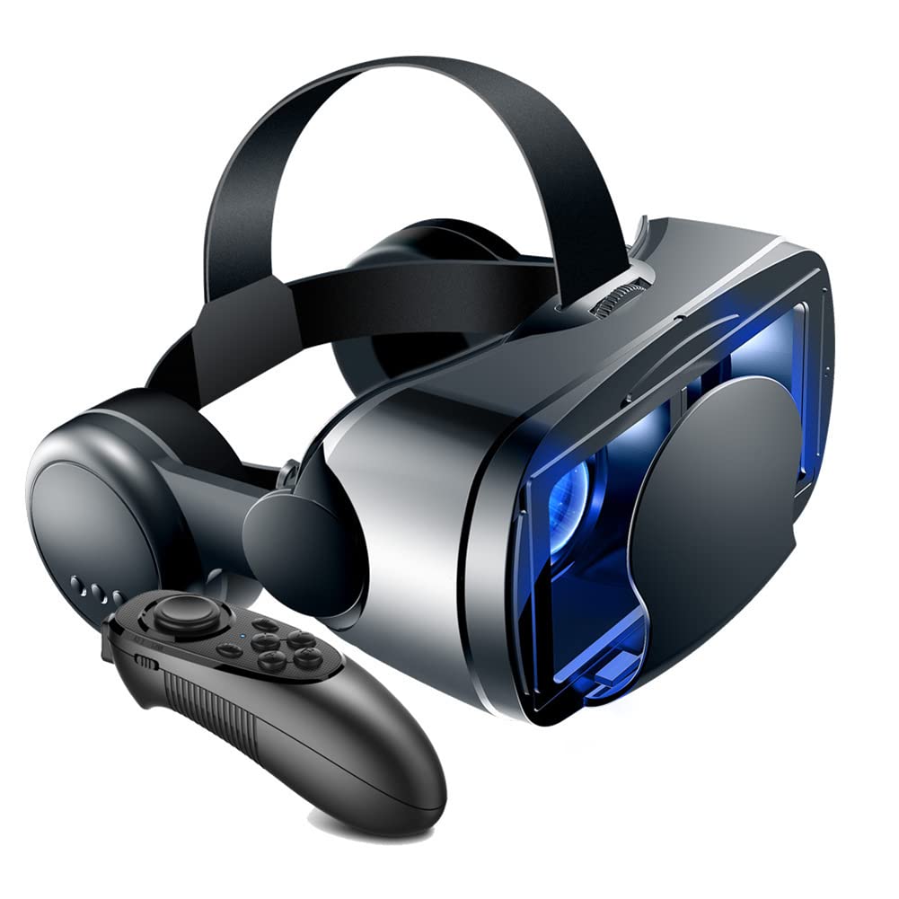 Gafas 3D VR Auriculares de Realidad Virtual con Control Remoto para películas 3D VR & Juegos VR con Sistema Ajustable Anti Bluelight para teléfonos Inteligentes iOS & Android (Negro) (C)