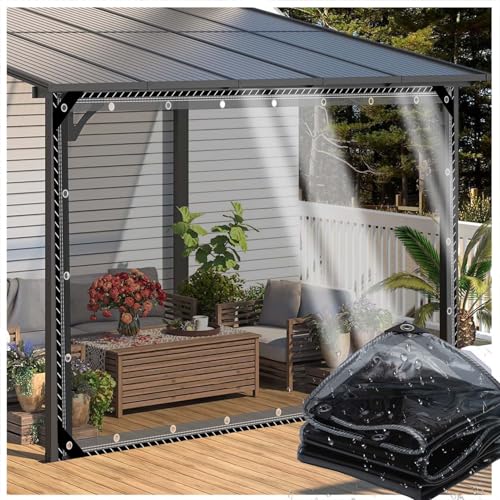 Lona plástico Transparente Impermeable de PVC con Ojales, Toldos Laterales Enrollables Exterior,Malla Ocultacion Cortina Negro para,Coverup Plantas de Jardines, Invernaderos, Terraza(Size:2.5x3m)