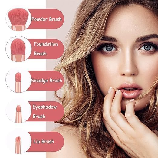 Image of Makeup Brush Applicator Set 5 in 1 Small Mini Makeup Brush kit and Case Travel Friendly Stylish Makeup Brush Set for Women (Set Of 5)