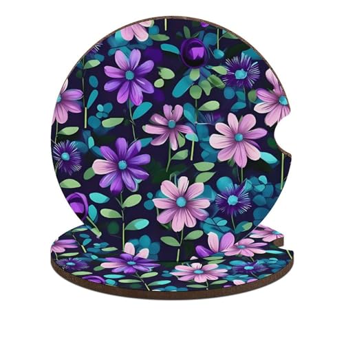 Portavasos de Madera para Auto, 2 Unidades, Estampado Camelia Púrpura miniatura 1