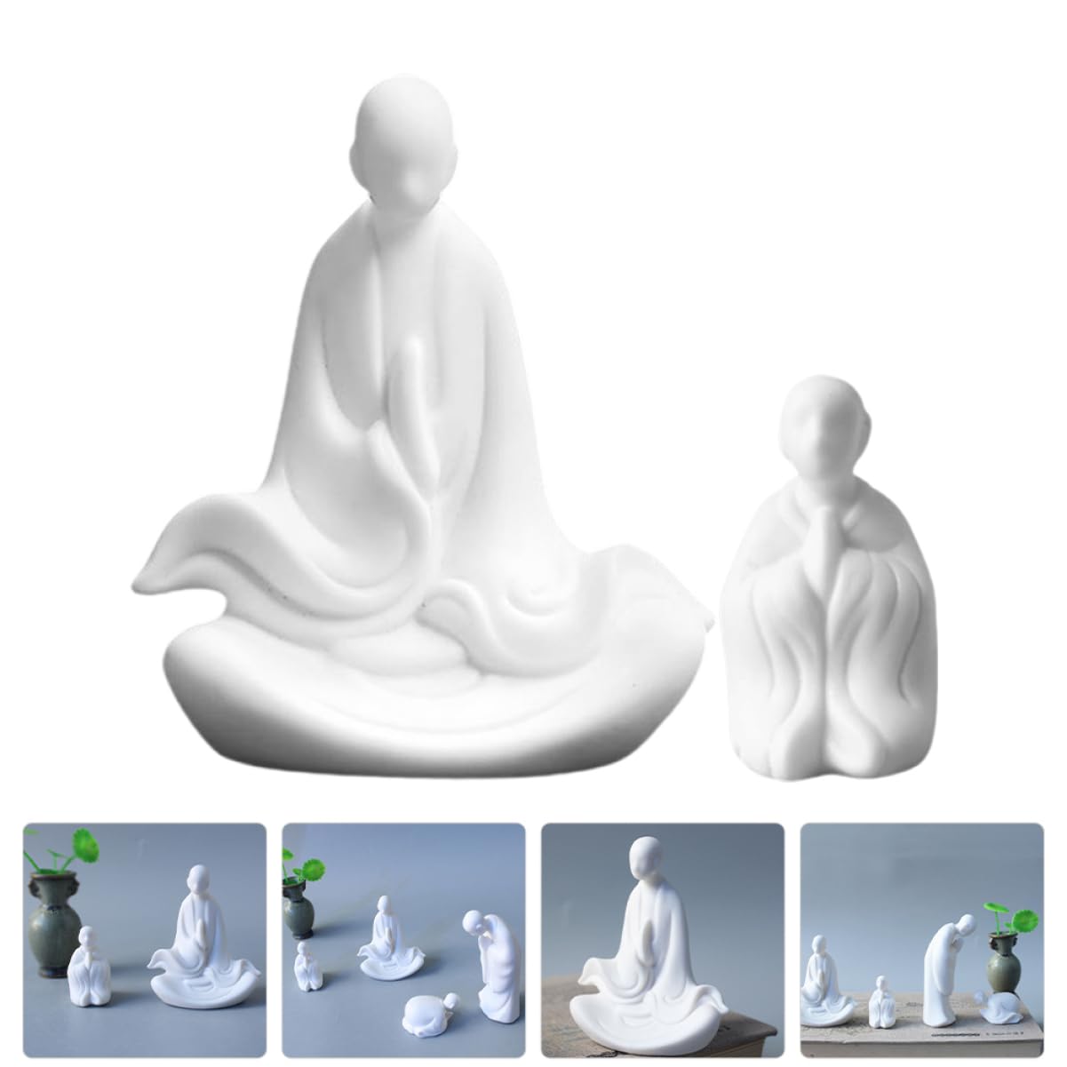 Amazon.co.jp: Alipis 白磁製の小さな僧侶像と僧侶の彫刻セット 耐久性