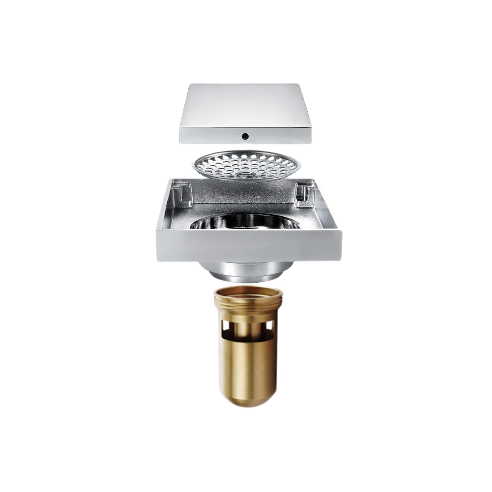 Siphon de sol carré en cuivre chromé invisible pour douche