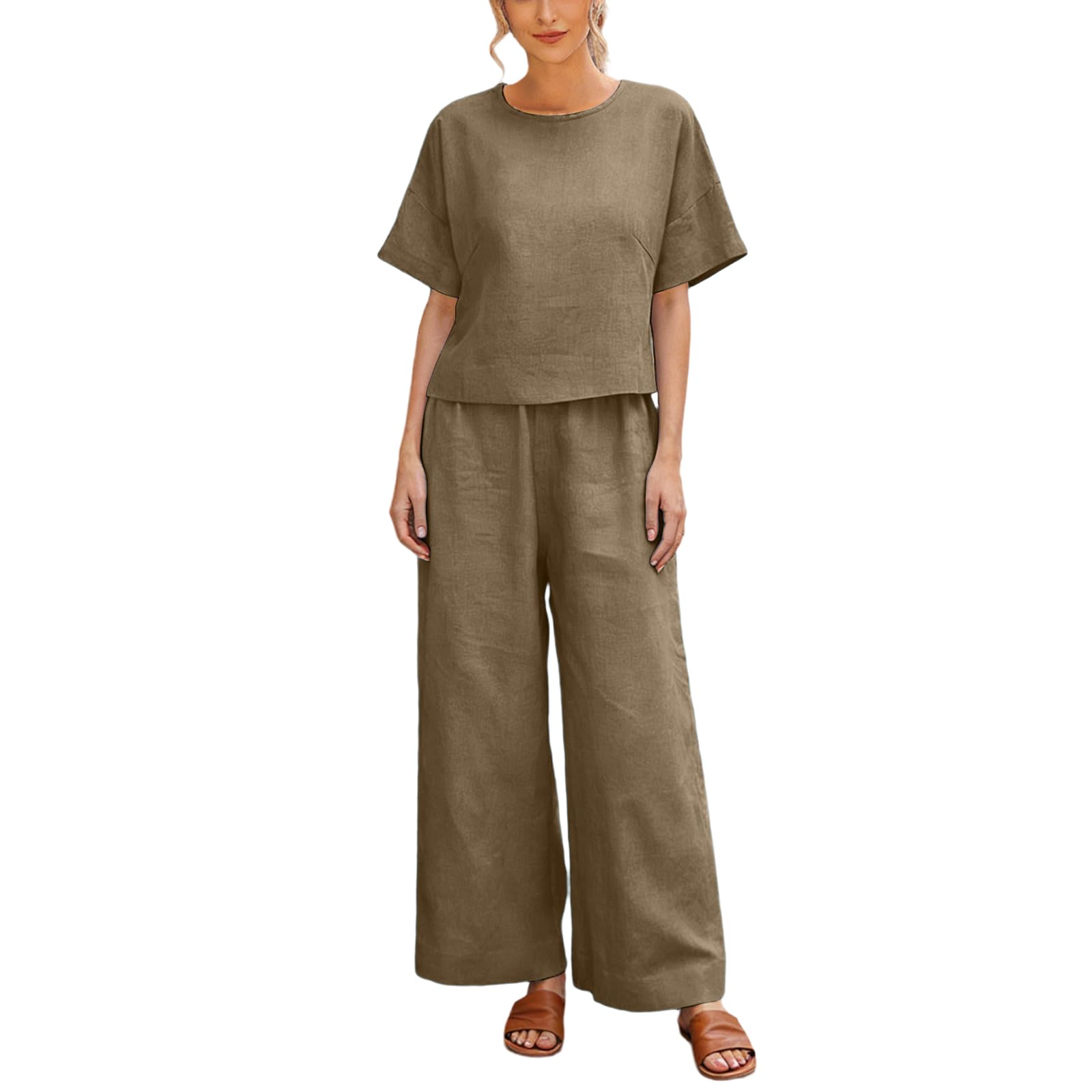 Chándal Mujer Completo Verano Original 2026 Moda Conjunto de 2 Piezas Cintura Alta Pantalon y Blusa Color Sólido Suave y Cómodo Vacaciones Ropa De Deportivo Diarios Vacaciones Playa