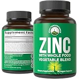 Raw Organic Whole Food Zinc By Peak Performance With Vitamin C & Over 25 Organic Fruit and Vegetable Ingredients. For Prostate Support, Immune and Cardiovascular Health. 30 Vegan Capsules