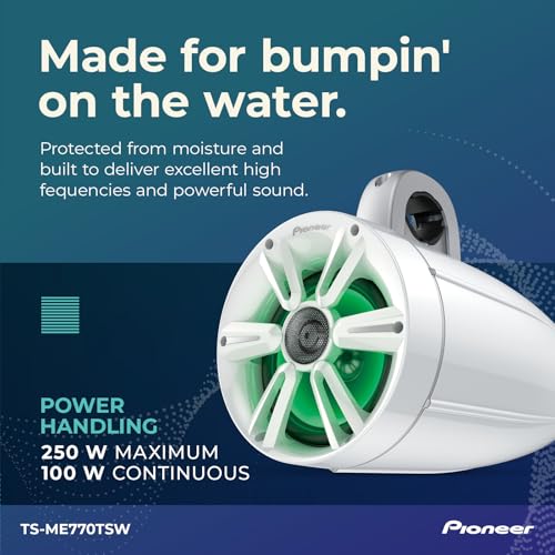 Image of PIONEER TS-ME770TSW 7.7 inch Wakeboard Tower Speakers (Pair, White Sport Design) - 250W, RGB LED Lighting, Water Resistant Marine Speaker System Upgrade for Boats and Other Outdoor Audio Systems