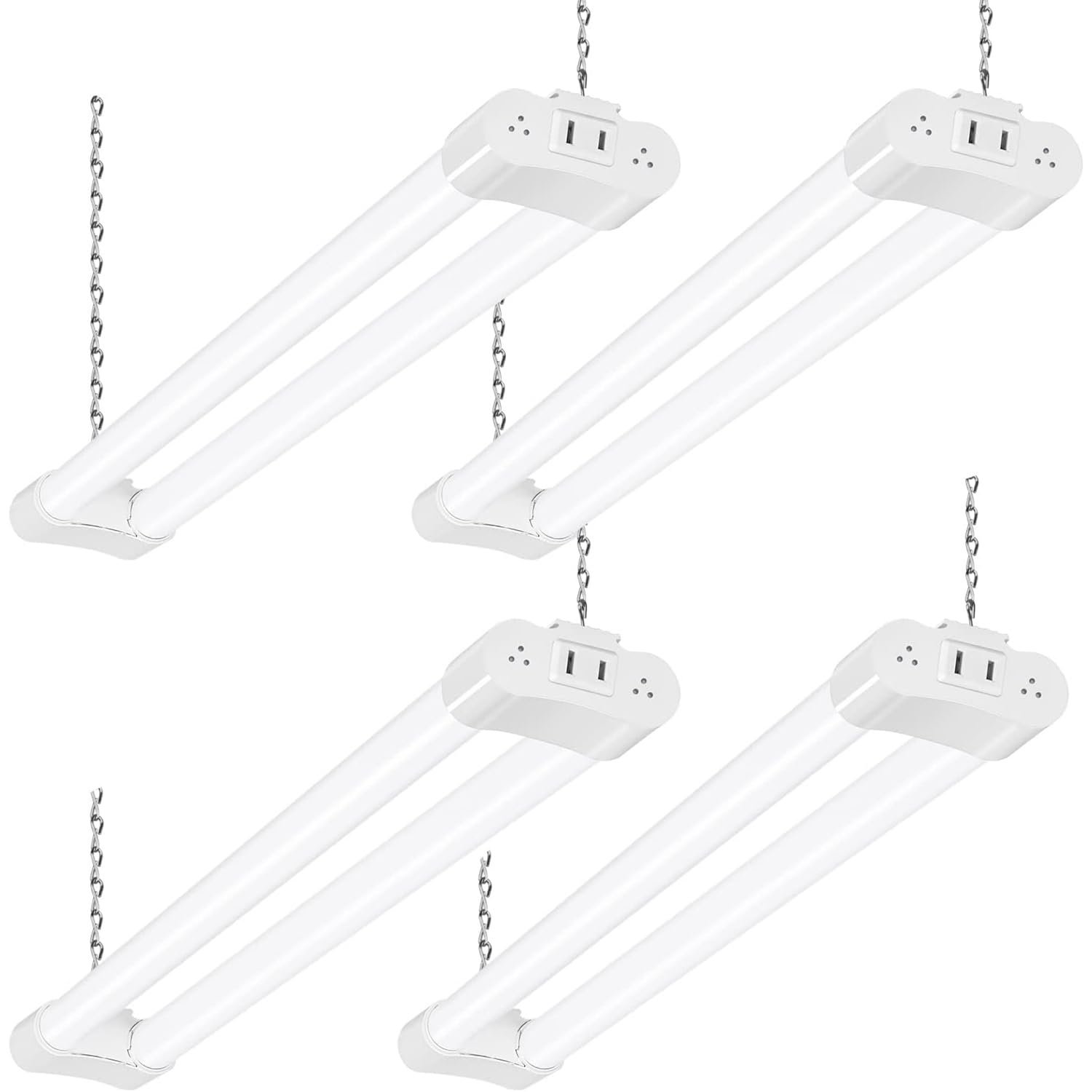 4 Pack Linkable LED Shop Light for Garage, 2FT 22W Utility Light Fixture, 2500lm, 5000K Daylight LED Workbench Lighting with Power Cord, Hanging or Flush Mount, White - ETL
